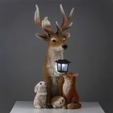 Creative Solar Energy Resin Cute Deer Rabbit Wolf Hedgehog Shape Table Decor Lamp