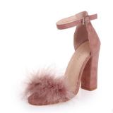 Suede Furry Buckle Open Toe Chunky Heel Sandals Shoes