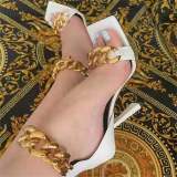 Metal Chain One Word Square Toe Stiletto Heel Large Size Stiletto High Heels