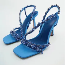 Jewelry Rhinestones Strap Solid Color Stiletto Heels Sandals