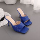 Leather Slides Weave Leisure High Heels Slippers Sandals