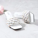Weave Strap Square Toe Chunky Transparent Heels Slipper