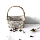 Fancy Long Handle White Gray Wicker Basket Hampers For Garden Flowers