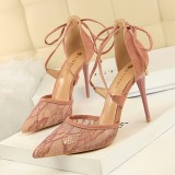 Mesh Pointed Toe Stiletto Heels Slingback Anckl Tie-up Formal Shoes