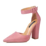 Suede Classic Pointy Toe Ankle Buckle Strap High Chunky Heel Pump Dress Shoes
