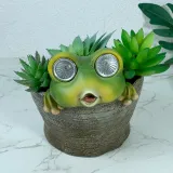 Solar Resin Crafts Tree Stump Frog Flowerpot Garden Decoration