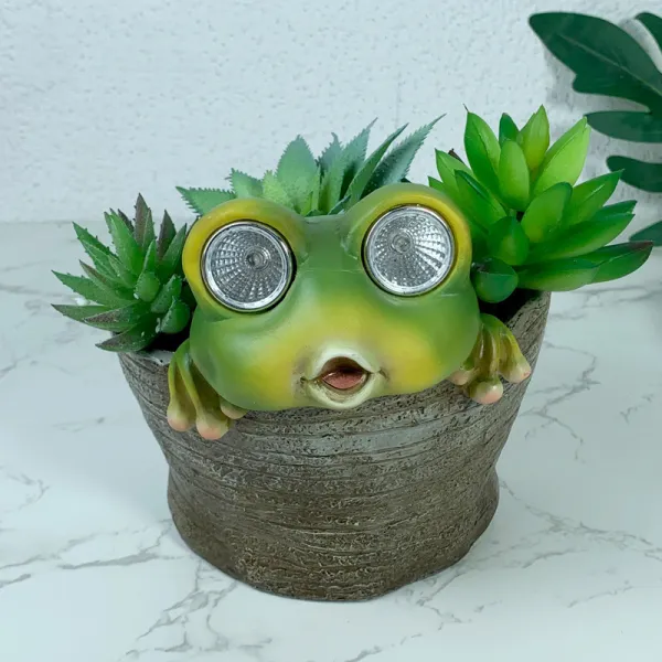 Solar Resin Crafts Tree Stump Frog Flowerpot Garden Decoration
