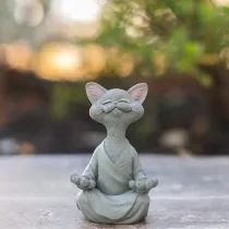 Whimsical Orange Buddha Cat Figurine Meditation Yoga Collectible Decor