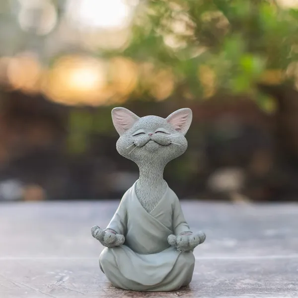 Whimsical Orange Buddha Cat Figurine Meditation Yoga Collectible Decor