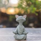 Whimsical Orange Buddha Cat Figurine Meditation Yoga Collectible Decor