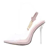 Metal Chain Transparent PVC Pointed Toe Sexy Slingback Stiletto Heels Sandals
