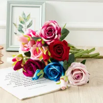 Home Garden Artificial Silk Rose Flower Wedding Bouquet Decoration
