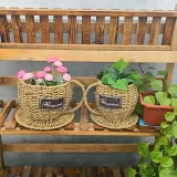 Wicker Woven Coffee Cup Flower Pot Small Plants Flowers Basket