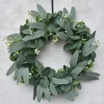 Eucalyptus Wreath with Clusters of White Flowers Front Door Decor