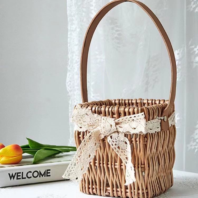 Storage Woven Wicker Rattan Square Basket with Handle