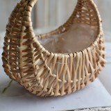 Hand Woven Natural Color Rattan Woven Women Semi-circular Basket