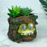 Solar Resin Crafts Tree Stump Frog Flowerpot Garden Decoration