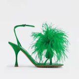 Women Fashion Feather Stiletto Heels Flip-Flops Sandals