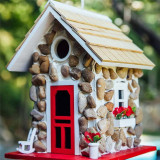 Stone Cottage Bird House Resin Craft Bird Feeder With Roof Twig Hanging