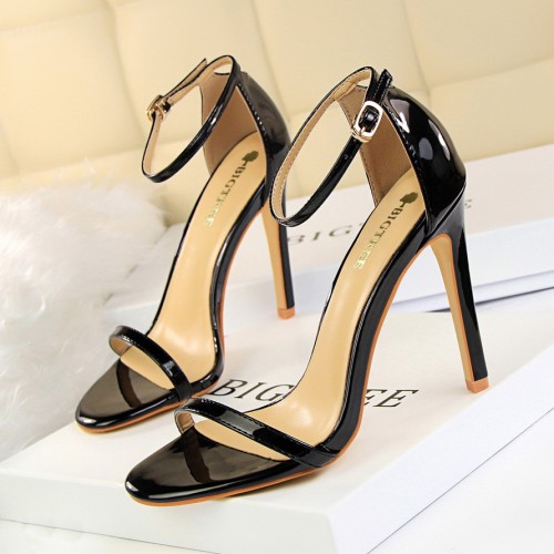 Patent Leather Ankle Buckle Stiletto High Heels Sandals