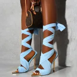 Elegant Lace Up Cross Ankle Strap Sexy Mature Heel High Dress Shoes Sandals
