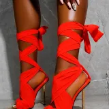 Elegant Lace Up Cross Ankle Strap Sexy Mature Heel High Dress Shoes Sandals