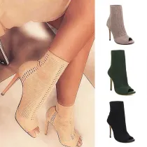 Open Toe Knitting Sexy Heels Boots