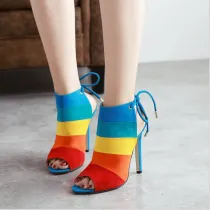 Rainbow Pointed Toe High Stiletto Hollow Wrap Heels