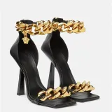 Metal Chain One Word Square Toe Stiletto Heel Large Size Stiletto High Heels