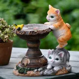 Resin Outdoor Cat Statue Solar Power Lantern LED Light Garden Decoration