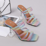 Rainbow Clear Perspex Square Open Toe Women Slipper Sandals
