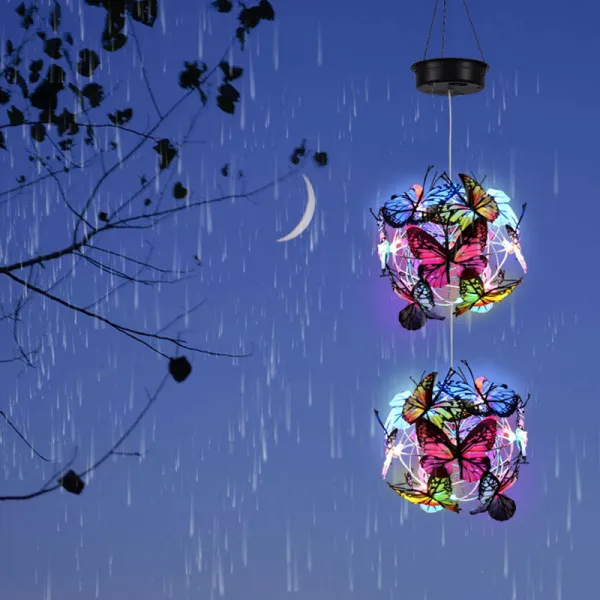 Solar LED Lamp Wind Bell Butterfly Ball Hanging Bell Lamp Family Garden Decoration