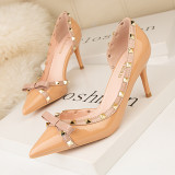 Pointed Toe Hollow Rivet Bow Elegant High Heels Shoes