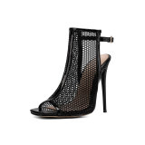 Mesh Hollow Out Square Toe Fish Mouth Stiletto Heels Sandals