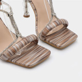 Rhinestones Strap Square Toe Stiletto Heels Sandals