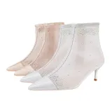 Women Mesh Rhinestones Stiletto Heels Boots