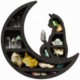 Cat On The Moon Crystal Wooden Shelf Crystal Essential Oil Display Wall Organizer Living Room Rack Storage Decor