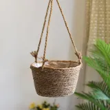 Tondo Rattan Hanging Baskets Flower Pots For Home Garden Decoration