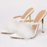 Pointed Hairy Shallow Stiletto High Heel Women Sandals