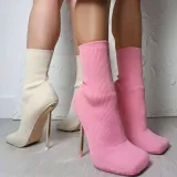 Women Knit Stiletto Pointed Toe Heels Boots