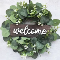 Welcome Sign Wreath Rustic Front Door Decor Wood Hanging Ornament