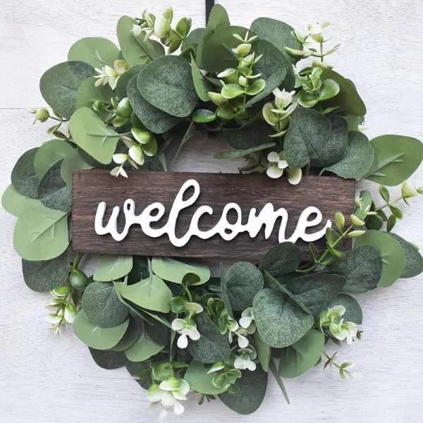 Welcome Sign Wreath Rustic Front Door Decor Wood Hanging Ornament