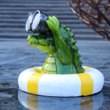 Resin Outdoor Garden Decoration Water Pool Animal Floating Figurine Solar Powered Light Crocodile Statue