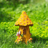 Solar Garden Tree House Sunflower Cottage Fairy Tale LED Light Resin Lawn Decoration
