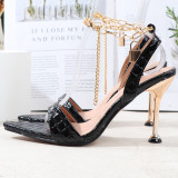 Metal Chain Ankle Pointed Open Toe Stiletto Heels PU Sandals