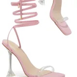 Leopard Tie-up Transparent Stiletto High Heel Sandals