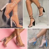 Women Cross-tied Lace Up High Square Heel Sandals Party Shoes