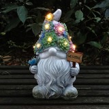 Solar Gnome Statue Flower Lights Resin Dwarf Figurine Garden Decoration