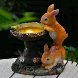 Resin Outdoor Cat Statue Solar Power Lantern LED Light Garden Decoration