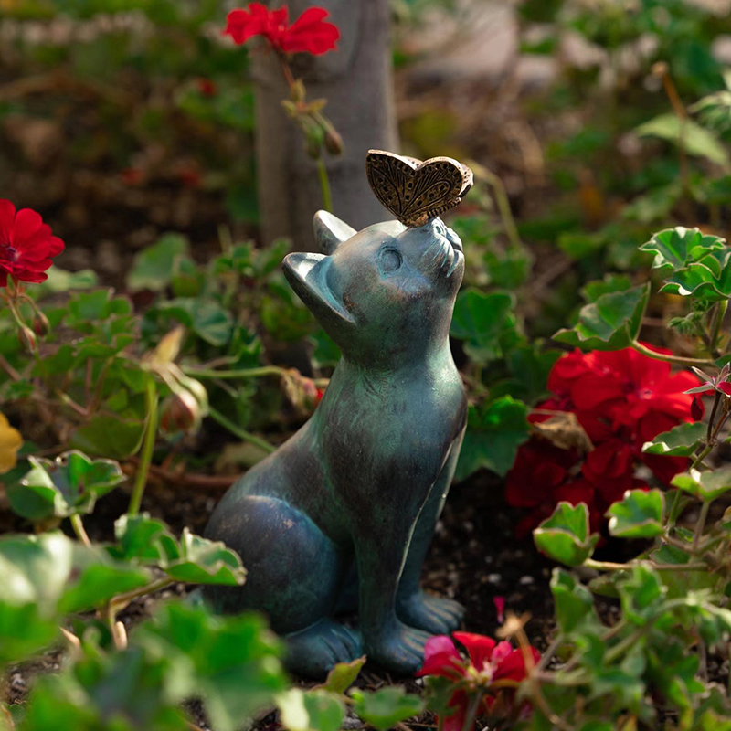 Curiosity Cat and Butterfly Outdoor Garden Statue